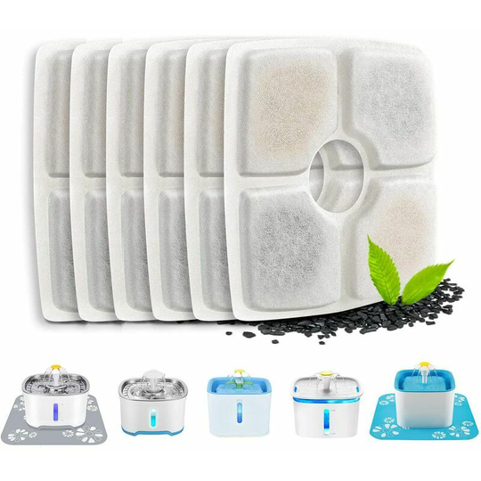 Monly - Fountains 6 Pack Automatic Cat Fountain Filter, with Resin and Activated Carbon, Replacement Water Filter for Cats & Dogs (Square)