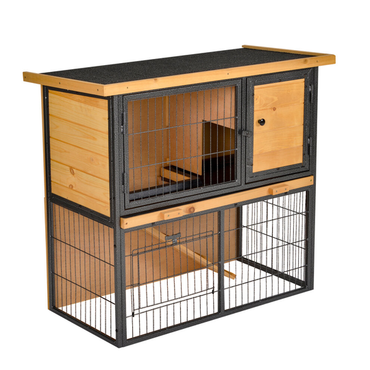 PawHut Wood-metal Rabbit Hutch Elevated Pet House Outdoor