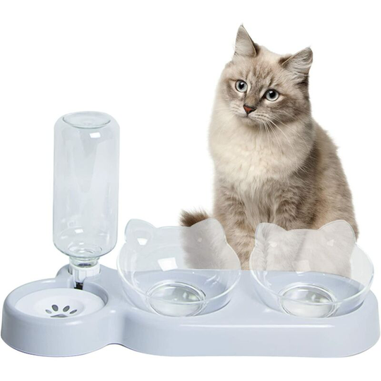 Monly - Raised Cat Bowl 3 Bowls, Double Cat Bowls, 15° Tilt Double Cat Bowl, Cat Drinkers, Bowl for Cats and Small Dogs in Non-Slip Base