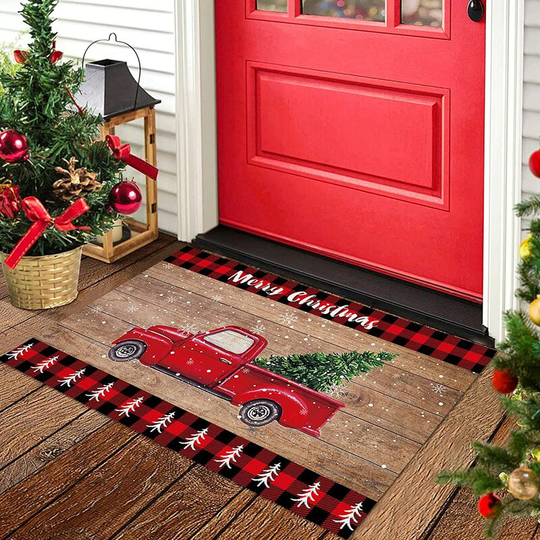 Ilovemilan - Christmas Doormat Pine Fir Tree and Red Retro Truck Welcome Doormats Merry Christmas Home Decor Door Mats Water Absorbent Bath Rug