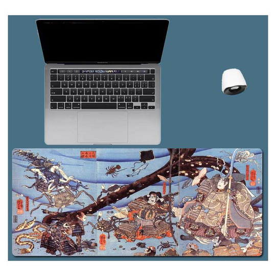 Gaming mouse pad, non-slip rubber base soft fabric mouse pad, Japanese style mouse pad with 27 scenes of Ukiyo-e (Japanese style 9, 300*800*3) - Muff