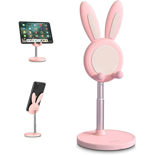 Cute Phone Holder, Angle Adjustable Height Desktop Phone Holder Cute Rabbit Phone Holder Compatible with All Tablet Hands (Pink)