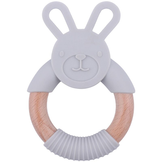 Rabbit Teether Teether Wooden Ring Natural Wood Teether Baby Teether bpa Free Silicone Baby Chew Toy