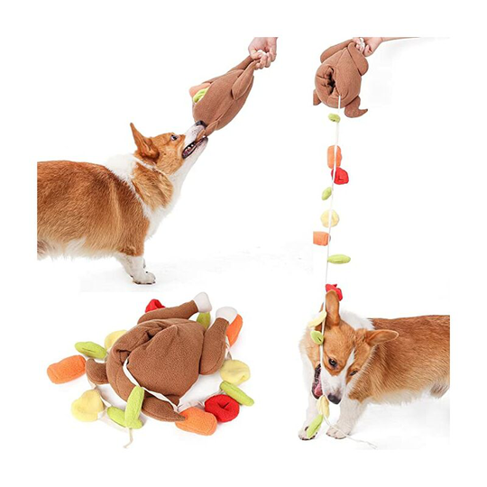 Ilovemilan - Dog Snuffle Toy, Nose-Work Foraging Skill for Puppy Sniffing Training Puzzle Roasted Turkey Toy, Indoor Activity Interactive Squeaky Pet