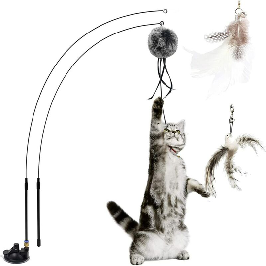 Feather toy for cats, cat toy, retractable fishing rod, indoor cat and kitten interaction