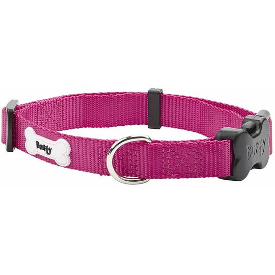 Adjustable Soft Strong Fabric Dog Puppy Pet Collar with Buckle and Clip for Lead - Pink - Medium