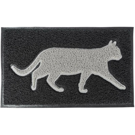 Homescapes - Grey Cat Silhouette Recycled Rubber Doormat - Black