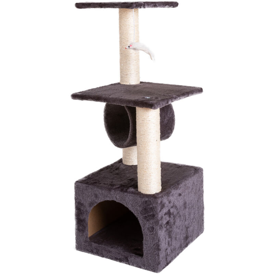 36' Solid Cat Climb Tree Cat Tower Cat Play House Furniture Cute Sisal Rope Plush-Gray - grey