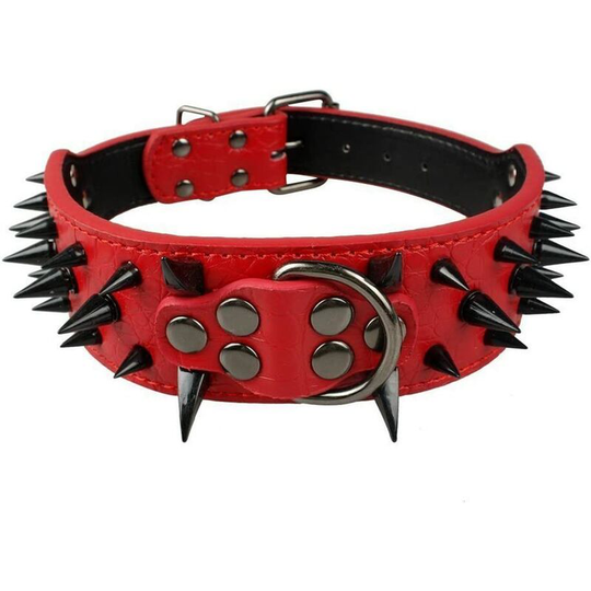 2' Wide Punk Style Adjustable Spiked pu Leather Dog Collar for Medium and Large Dogs (m (19-22'), Red)
