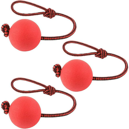 Dog Toy Ball, 3 Pieces Rubber Dog Ball with Rope, Dog Molar Toy, Dog Ball Interactive Toys, Elastic Toy, Training, 7cm Ball Diameter, Red