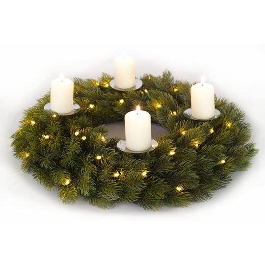 Advent Wreath 40cm Luxury Pre-Lit Decoration Indoor 48 Warm White LEDs Pillar Candle Holders