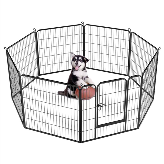 8 Panel Pet Playpen Puppy Dog Cat Rabbit Portable Cage Run Pen Folding Fence - black - Yaheetech