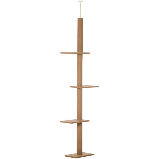 260cm Floor To Ceiling Cat Tree Kitten Tower w/ Adjustable Height - Brown - Brown - Pawhut