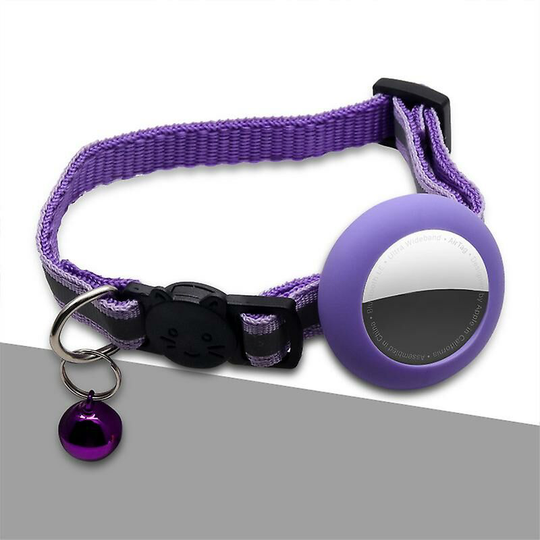 Deckon - Airtag Cat Collar, Reflective Airtag Cat Collar with Bell and Airtag Silicone Waterproof Holder Purple