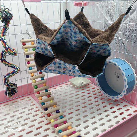 Small Pet Hammock Sugar Hammock Triple Bed Mouse Hammock Guinea Pig Ferret Tunnel Small Animal Comfort Bedding Accessories, Blue