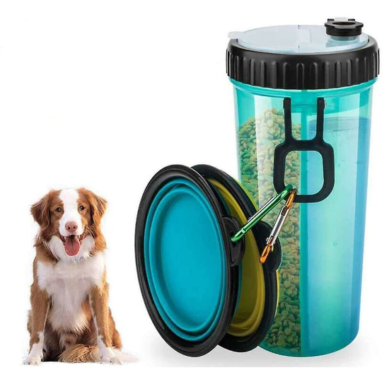 Thsinde - Dog Water Bottle - Portable Drink Dispenser And Travel Container Double Chamber 2 In 1 Bottle, With 2 Foldable Bowls (blue) - ssxjv