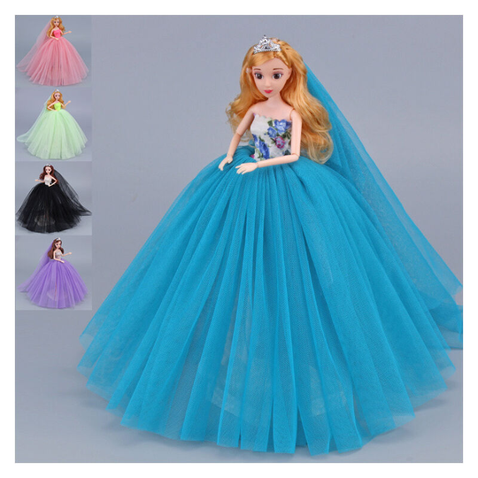 5-piece Barbie Doll Colorful Dress Big Wedding Dress Fluffy Dress Skirt Girl Toy Set