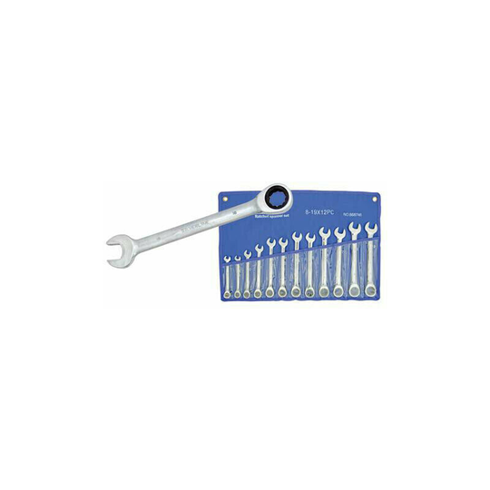 12 Piece Fixed Head Ratchet Spanner Set 8mm 17mm Metric Kit Grip Bolt / Nut