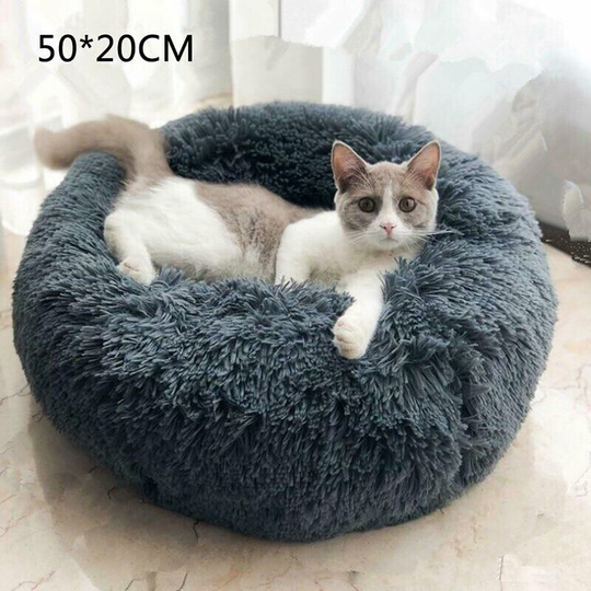 50Cm Sleeping Basket Dog Cat Basket, Round Cushion Winter Warm Plush Pet Bed Dark Gray