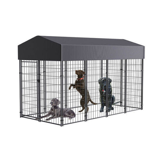 Outdoor Dog Kennel with Roof Heavy Duty Play Pen Metal Dog Cage, Lage 120 x 249 x 165cm