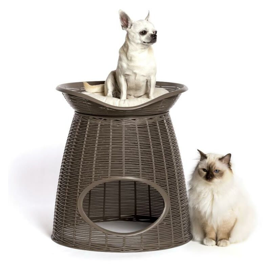 Frankystar - Pasha - Dual compartment kennel for cats and dogs. Polyethylene pet bed with straw-effect finish supplied with 2 cushions. Colour Dove