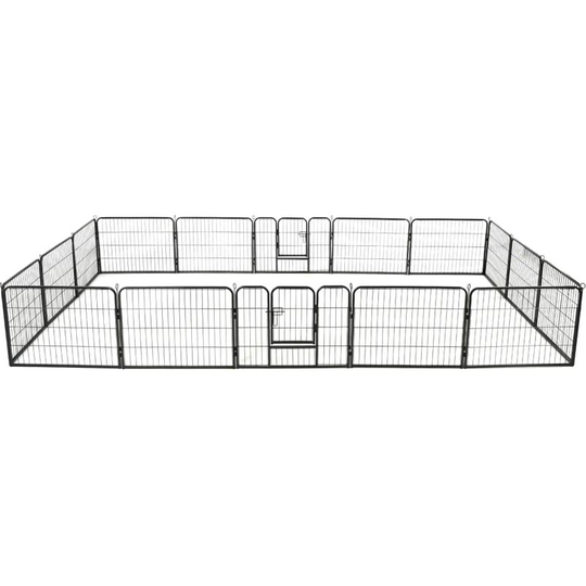 Hommoo - Dog Playpen 16 Panels Steel 60x80 cm Black
