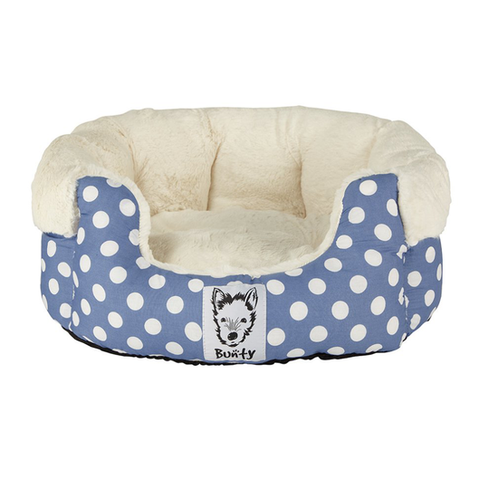 (Small, Blue) Bunty Deep Dream Polka Dot Bed | Soft Fleece Dog Bed