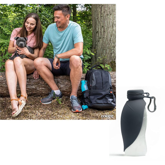 Portable Dog Water Bottle - 580ml Large Capacity Pet Food and Water Dispenser - Black