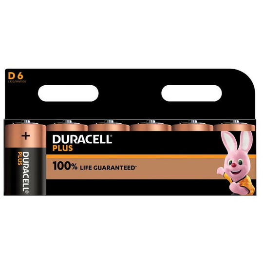 Duracell - DURD100PP6 d Cell Plus Power 100% Batteries (Pack 6)