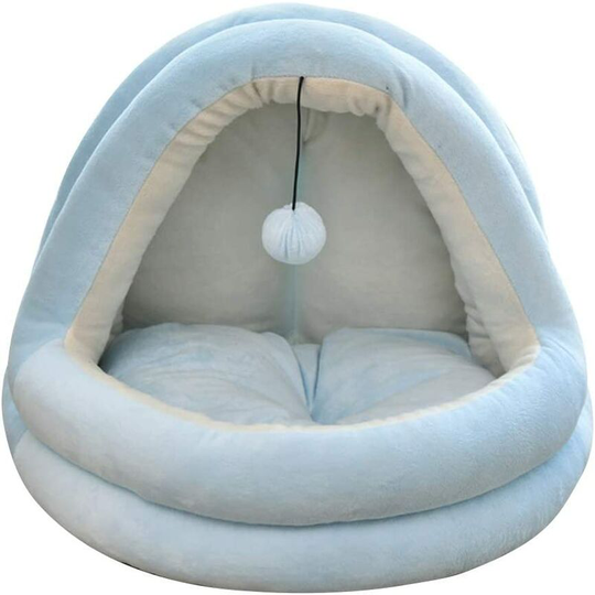 Cat Beds For Indoor Cats Pet Tent Cave Nest Hooded Bed Warm And Comfortable Bed Cat Sofa Washable Cushion MZ120 (L-44cm, Light Blue)