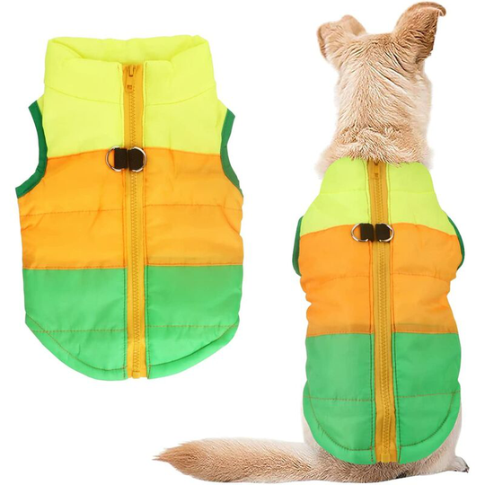 Dog and Cat Coat with Leash Anchor Color Patchwork Padded Puppy Chihuahua Pug Costumes L,green