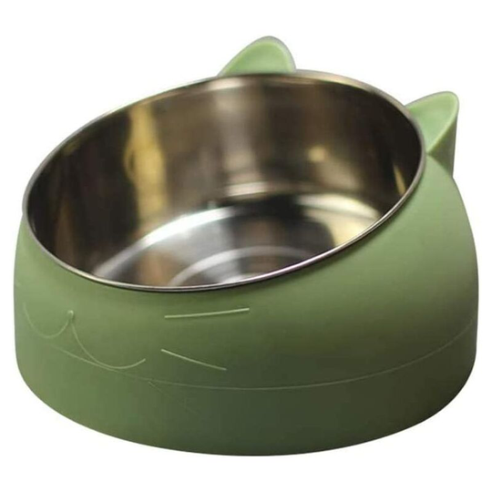 Cat Bowl 800L Stainless Steel Pet Bowl Non-Slip Base Anti-Overflow Rubber Mat Large Dog Bowl Green