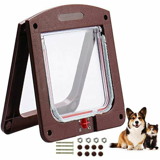 Cat Flap Latch Interior Door Lockable Cat Flap Pet Tunnel Pet Tunnel 4 Way Manual Lock Cat Door Easy Installation for Cats Dogs Brown