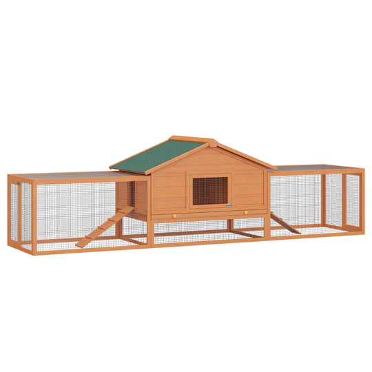 PawHut Rabbit Cage Hutch Large Wooden Pet House Habitat w/ Ramp Run