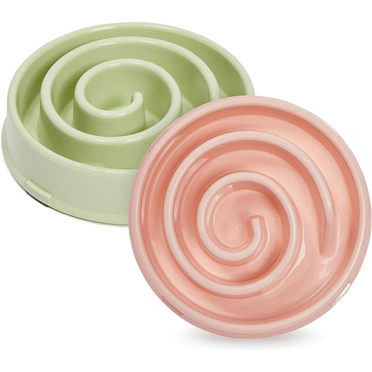 Interactive Dog Bowl, Spiral Slow Feeder Pet Dish (Pink and Green)