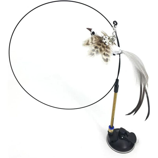 1pc Feather Toys for Cats Fishing Rod Cat Kitten and Kitty Telescopic Retractable with Bell and Suction Cup Wand Teaser Fishing Rod (Sand White