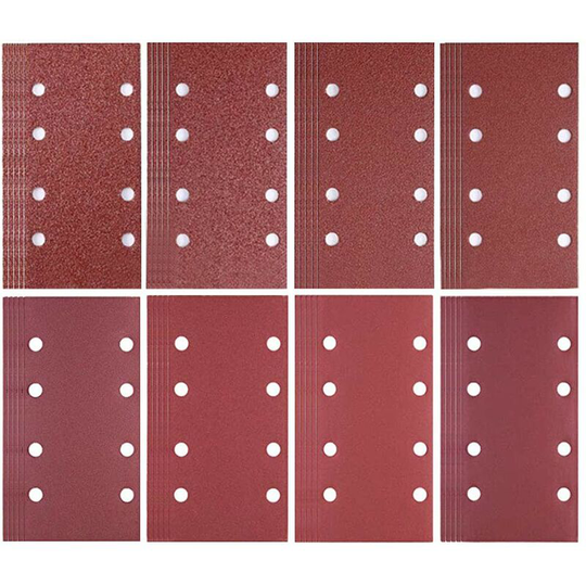 Set of 80 sheets of abrasive paper 93 x 185 mm - 8 holes - Grit 40/60/80/120/180/240/320/400 - For Bosch sander