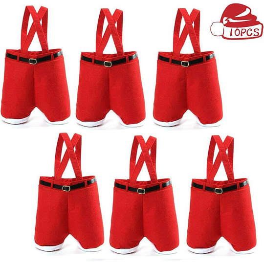 Ilovemilan - 10PCS Christmas Decorations Gift Bags Candy Bags Santa Pants Style Lovely Treat Bags for Wedding Holiday New Year Gift(Big Size)