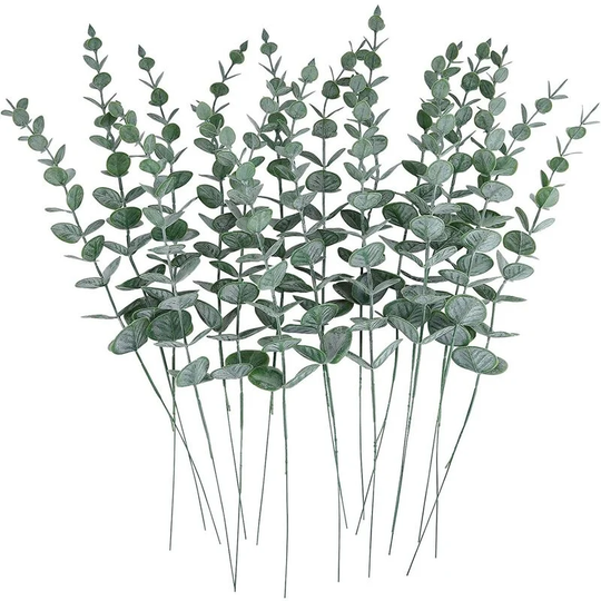 24pcs Artificial Eucalyptus Leaves Stems Branches Touch Green Real Gray for Home Office Wedding Banquet Centerpieces Flower Decoration