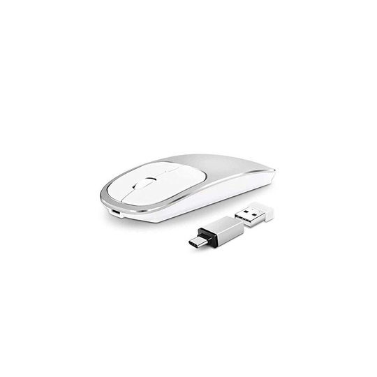 Rechargeable Wireless Mouse, Metal 2.4G Noiseless Silent Click Type C Wireless Optical Mouse with USB Receiver, Compatible with Notebook, PC, Lap