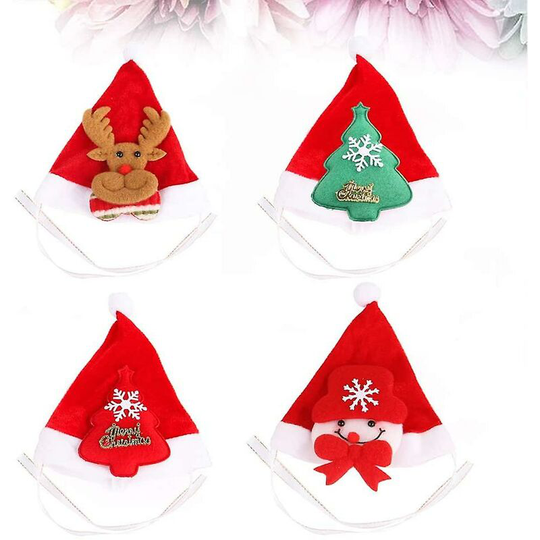 4pcs Pet Hat Christmas Theme Cat Hat Decoration Pet Hat Snowman Christmas Tree Elk Dog Clothes