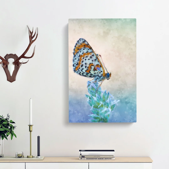 Butterfly Perched upon a Flower - Wrapped Canvas Painting Print