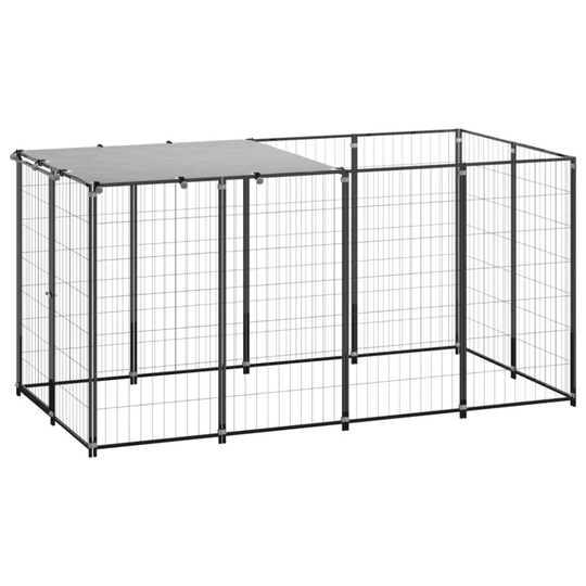 vidaXL Dog Kennel Black Steel Puppy Enclosure Outdoor Dog Supplies Runs Cage