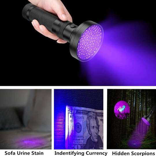 Uv Torch, 100 LEDs Black Light 395nm Flashlight Ultraviolet Sensor Lamp for Finding Fluorescents, Animal Urine, Carpet Stains, Bugs - Litzee