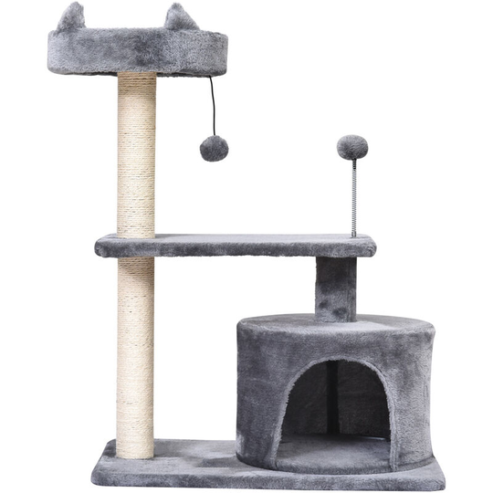 81cm Cat Tree Kitten Large Cats Tower Activity Centre Scratch Post Grey - Grey - Pawhut