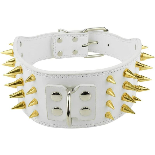 Adjustable Spiked Dog Collar pu Leather 4 Rows Studded Pet Collars Ring for Small Medium Large Dog Puppy (66 * 7.5CM-White)