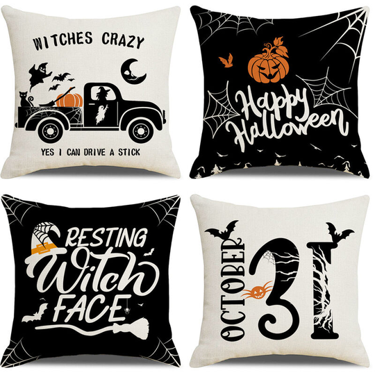 Halloween Pillow Covers 18x18 Set of 4 Trick or Treat Pumpkin Face Holiday Halloween Decoration Hug Throw Pillow Covers for Sofa Couch