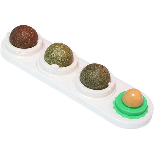 Catnip Ball Toy, Rotating Natural Catnip Ball Toys Wall Mount Treats Licking Cat Molar Teether Toy with Solid Candy Ball - Langray