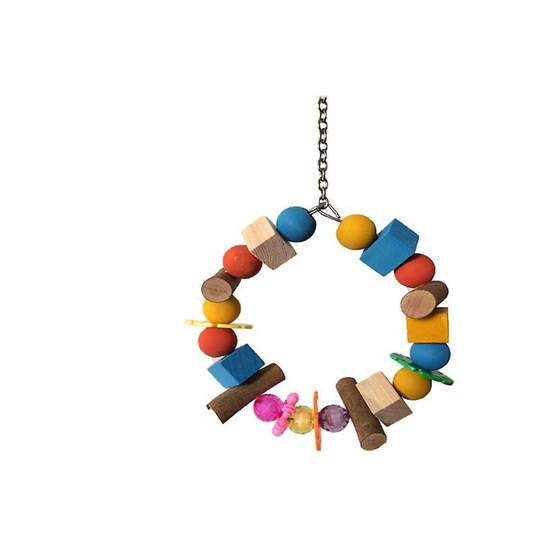 Natural Wooden Chew Toy for Parrot and Birds, Rope and Multi-Colored Wooden Beads, Ideal for Small a Thsinde