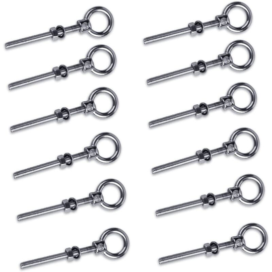 Eye Bolt with Metric Thread, M6 x 60mm Bolt Ring Eye Nut 304 Stainless Steel, Eye Screw Hook Bolts, 12pcs - Rhafayre